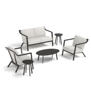 Markoe 6-Piece Loveseat, Club Chairs & Coffee Table, End Tables Lounge Set - Carbon - Sunbrella Bliss Linen Cushions