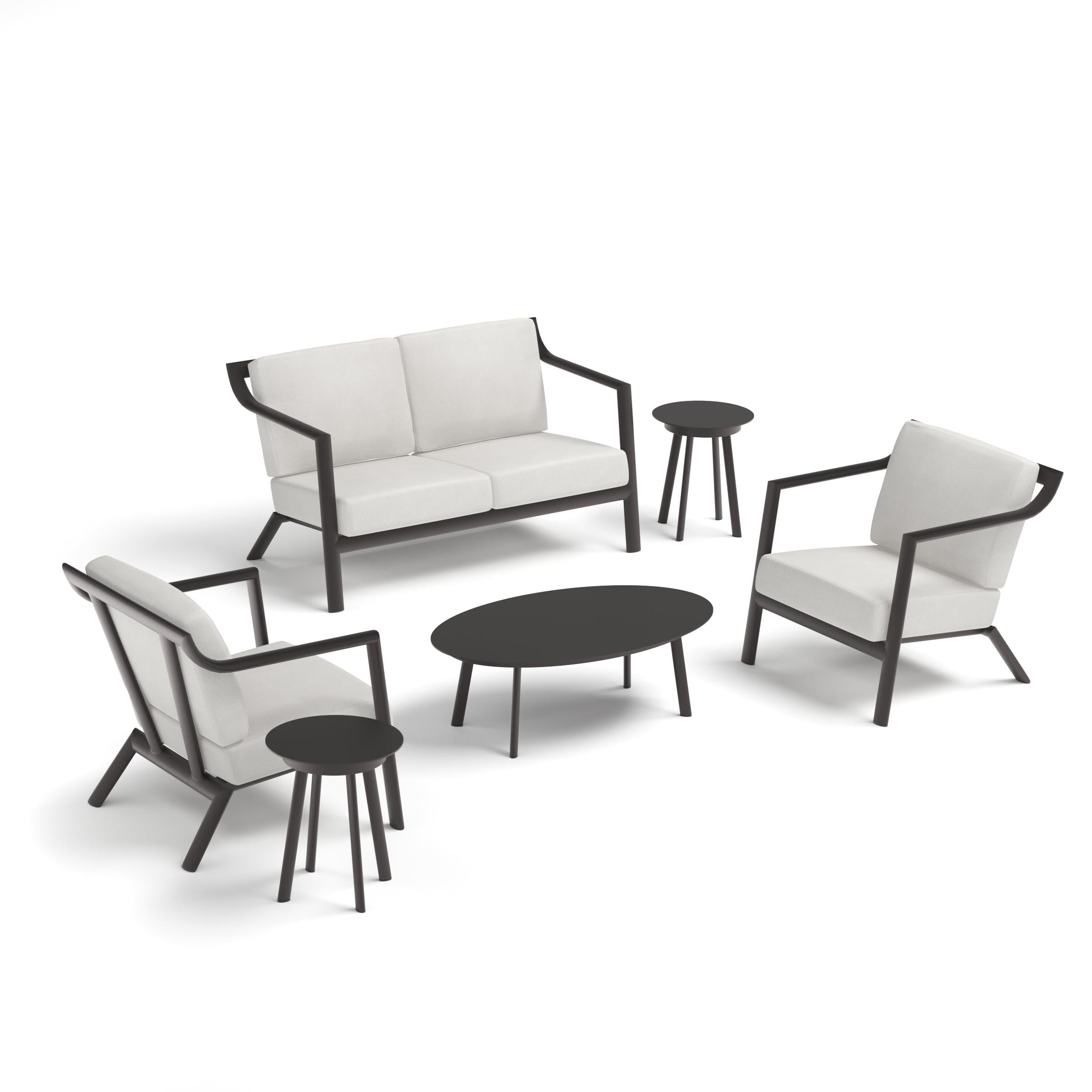 Markoe 6-Piece Loveseat, Club Chairs & Coffee Table, End Tables Lounge Set - Carbon - Sunbrella Bliss Linen Cushions