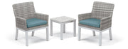 Travira 3-Piece Armchair And End Table Conversation Set - Powder Coated Aluminum - Lite-Core Charcoal - Resin Wicker Travira - Ice Blue Cushion