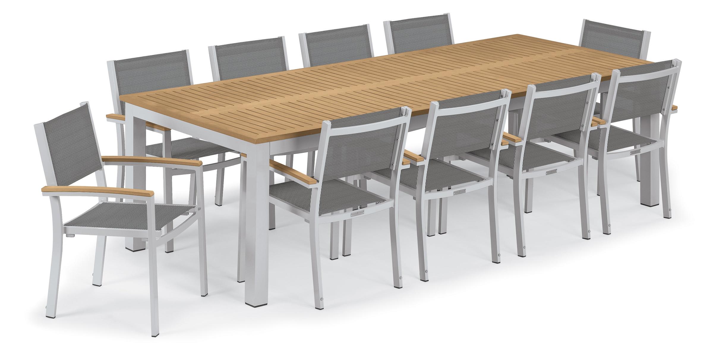Travira 11-Piece 103"X42" Table And Sling Armchair Dining Set - Powder Coated Aluminum Frame - Tekwood Natural - Titanium Sling