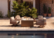 Woodard 42"x 60" Essence NexTeak Firepit and Eve Swivel Lounge Chairs