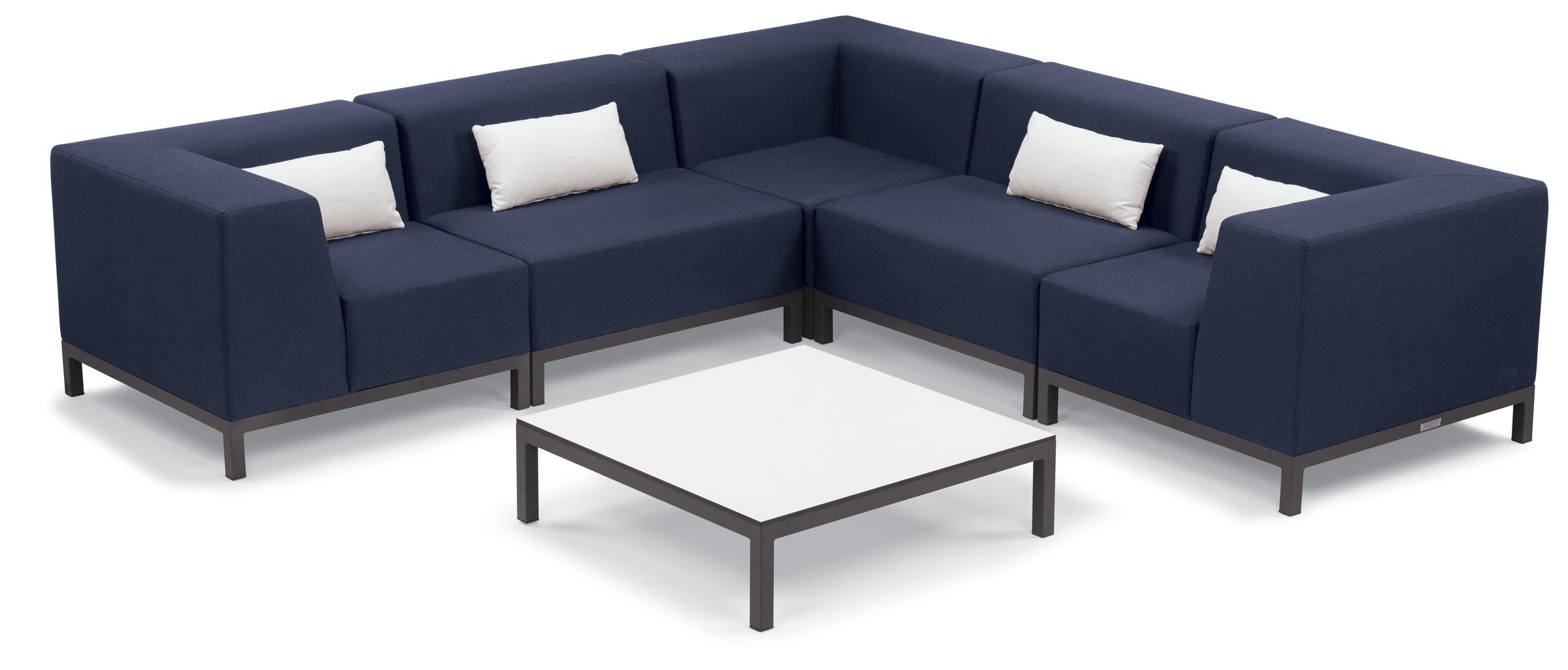 Koral 6-Piece Modular L-Shape Sectional & Coffee Table Set - Spectrum Indigo Upholstery With Lumbar Pillows