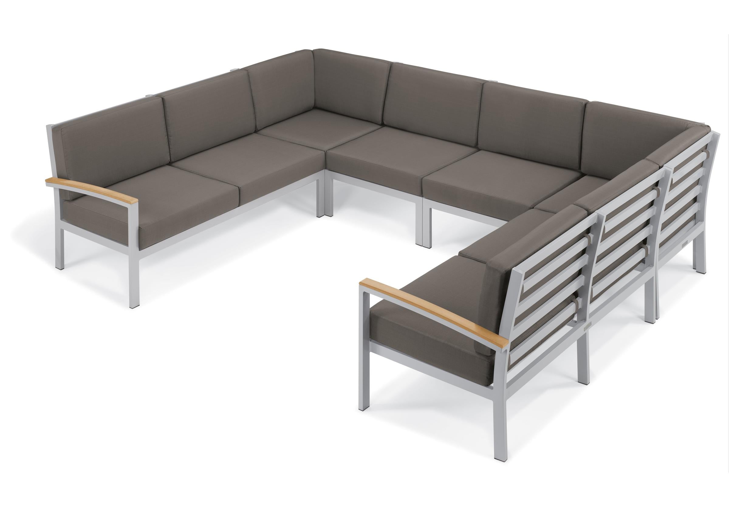 Travira 6-Piece Loveseat Tekwood Chat Set - Stone Cushion - Natural Tekwood