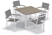 Travira 5-Piece Square Table And Sling Chair Tekwood Dining Set - Titanium Sling - Natural-Tekwood - Chalk Frame