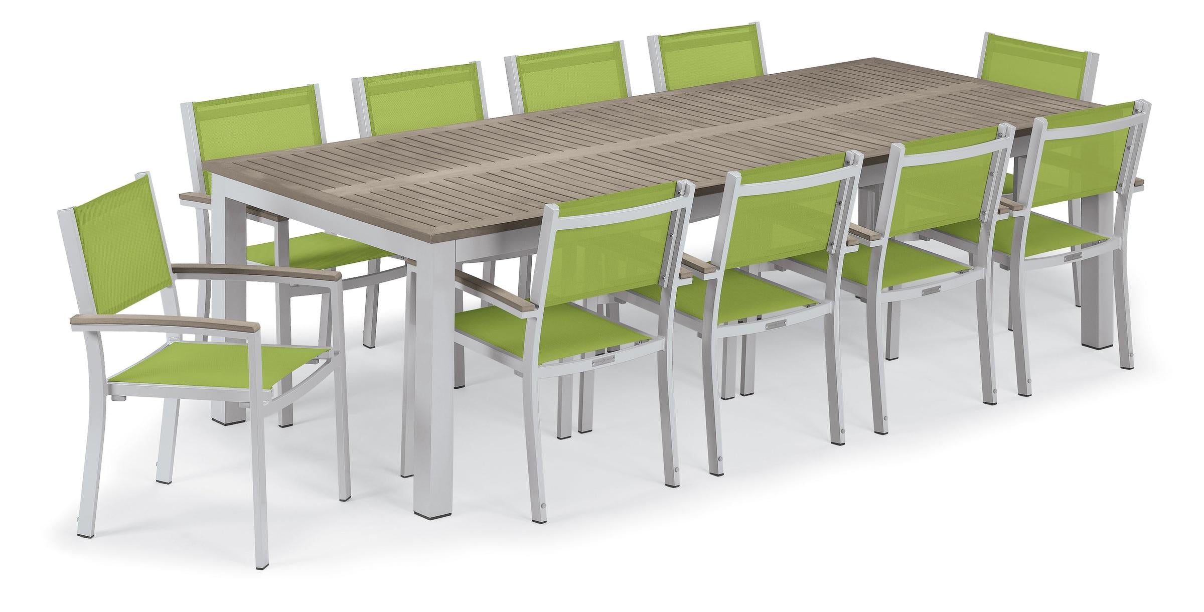 Travira 11-Piece 103"X42" Table And Sling Armchair Dining Set - Powder Coated Aluminum Frame - Tekwood Vintage - Go Green Sling