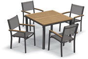 Travira 5-Piece Square Table And Sling Chair Tekwood Dining Set - Black-Sling Sling - Natural-Tekwood - Carbon Frame