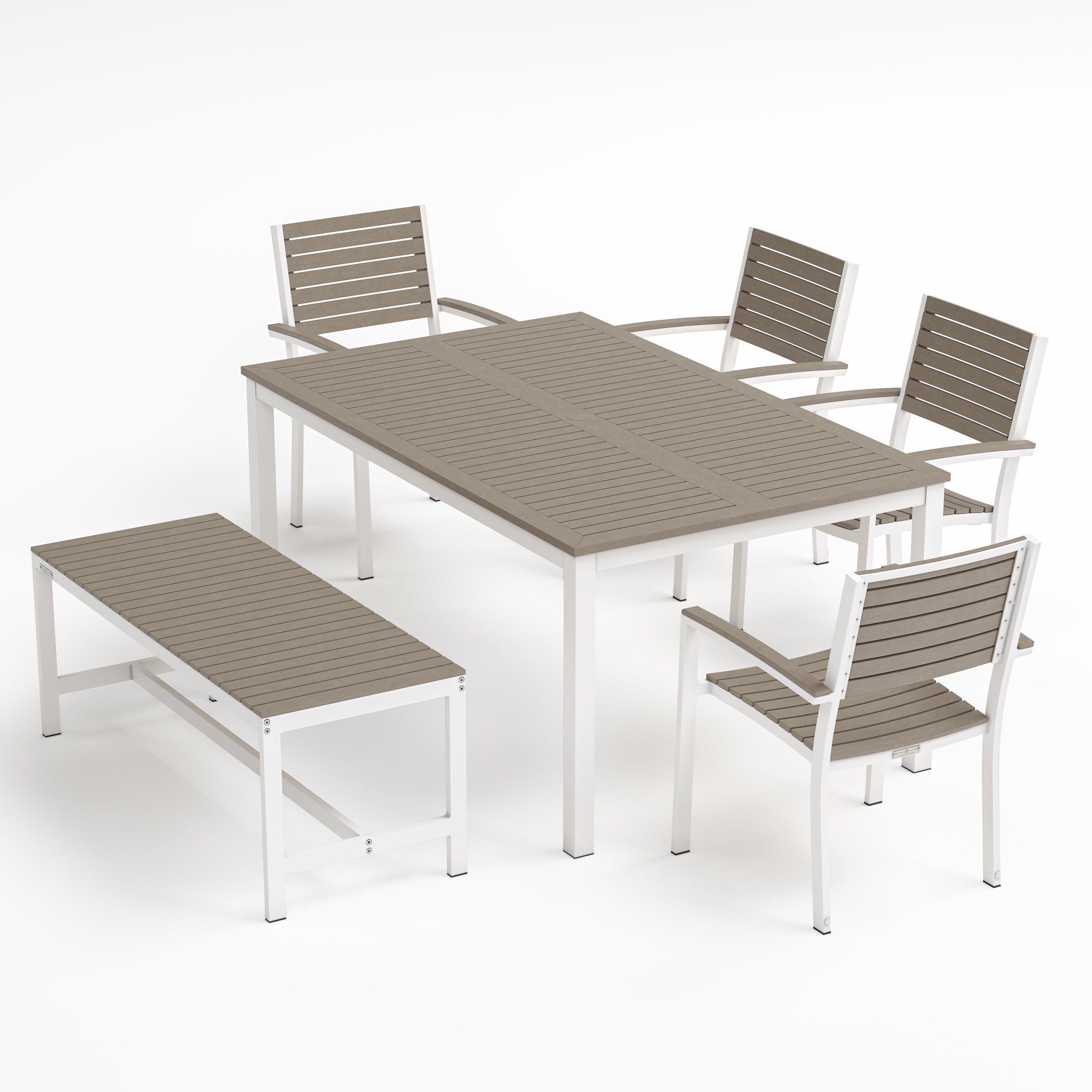 Travira 6-Piece 63"X40" Rectangular Dining Table, Slat Chairs, And Bench Set - Chalk Frame - Vintage Tekwood