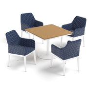 Oland 5-Piece 36" Square Dining Table & Armchairs Set - Natural Tekwood Top - Chalk - Spectrum Indigo Quilted Upholstery & Cushion