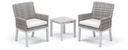Travira 3-Piece Armchair And End Table Conversation Set - Powder Coated Aluminum - Lite-Core Charcoal - Resin Wicker Travira - Eggshell White Cushion