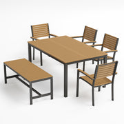 Travira 6-Piece 63"X40" Rectangular Dining Table, Slat Chairs, And Bench Set - Carbon Frame - Natural Tekwood
