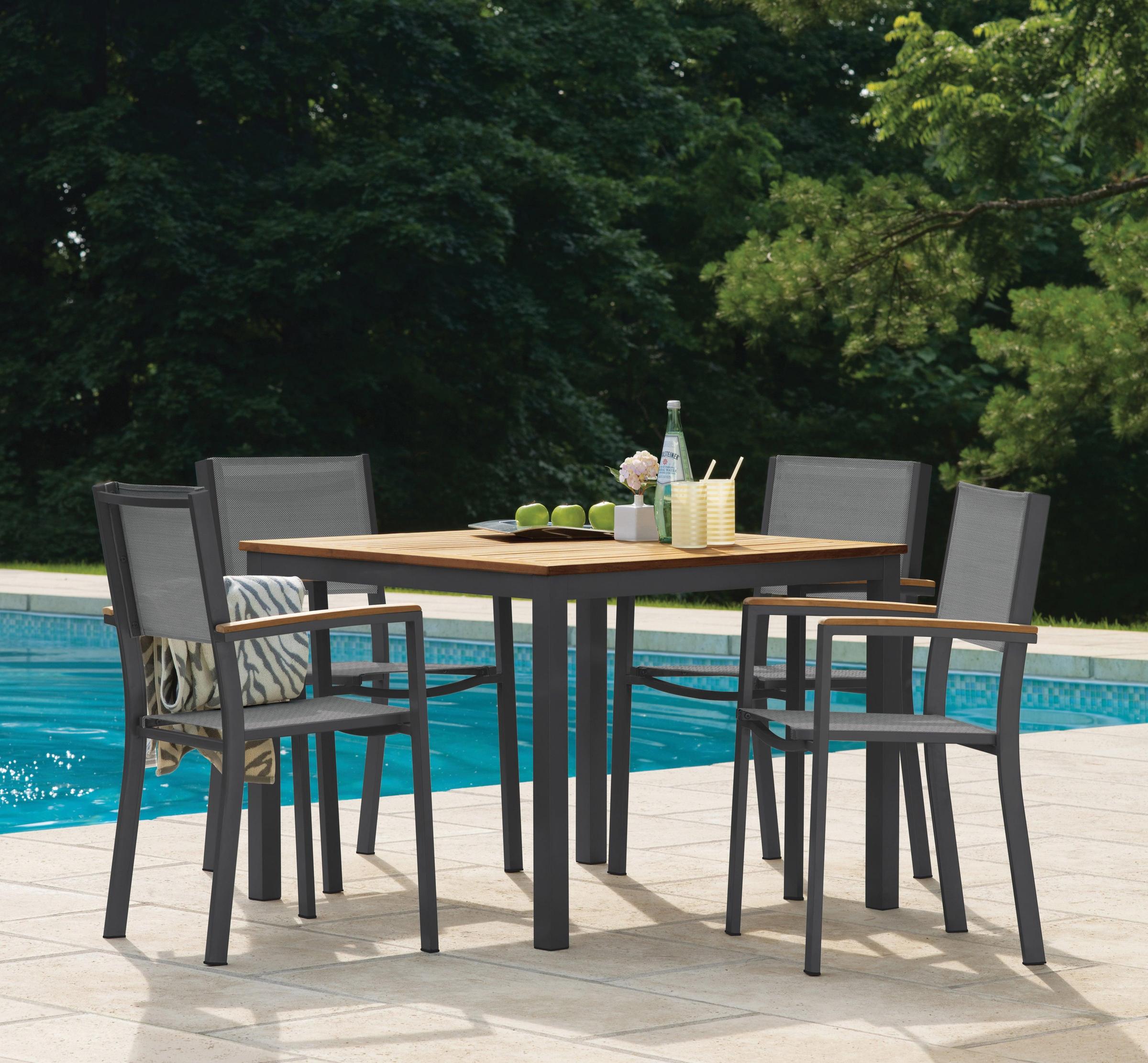 Travira 5-Piece Square Table And Sling Chair Tekwood Dining Set - Black-Sling Sling - Natural-Tekwood - Carbon Frame