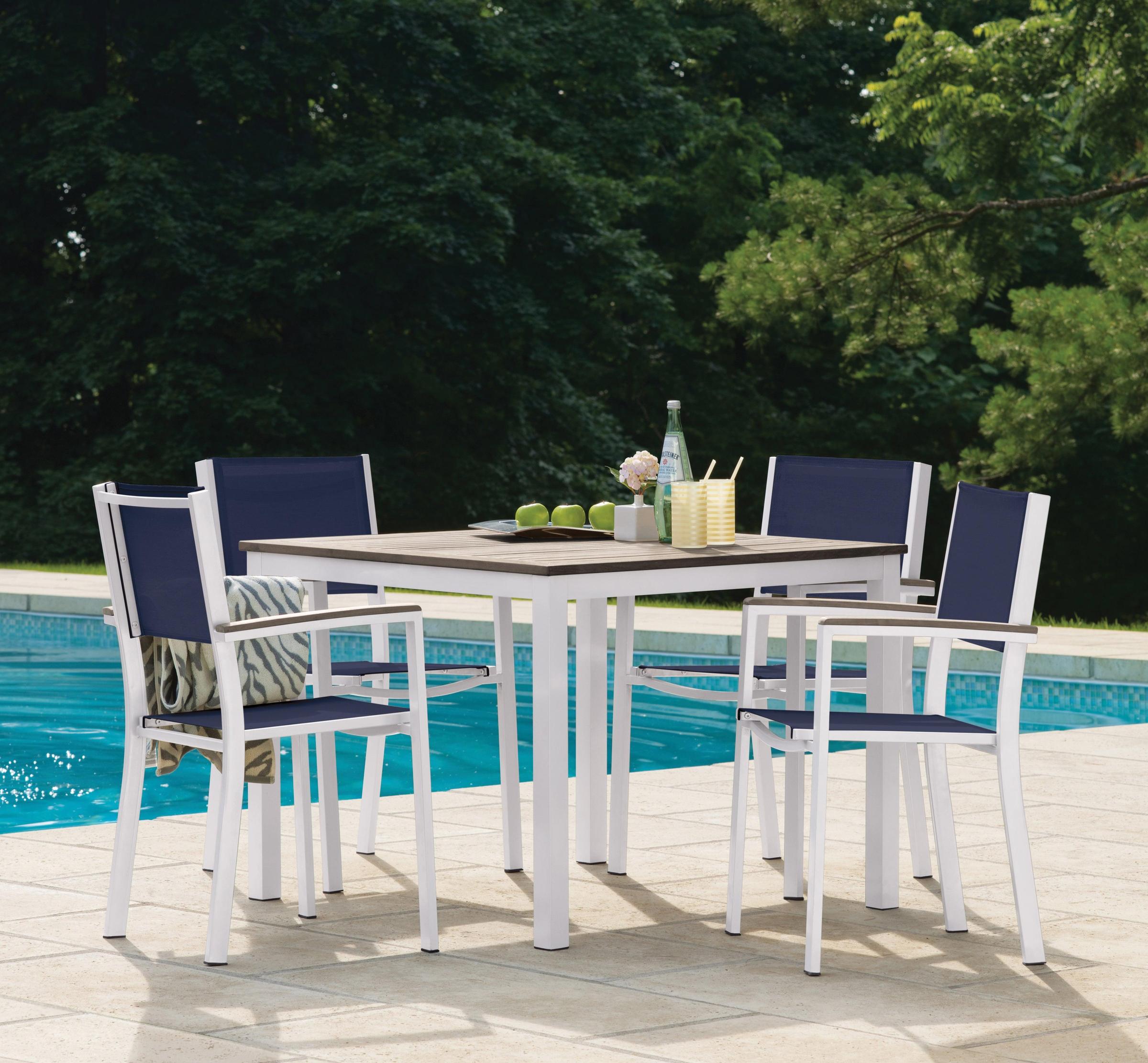 Travira 5-Piece Square Table And Sling Chair Tekwood Dining Set - Titanium Sling - Vintage-Tekwood - Chalk Frame