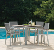 Travira 5-Piece Square Table And Sling Chair Tekwood Dining Set - Titanium Sling - Vintage-Tekwood - Flint Frame