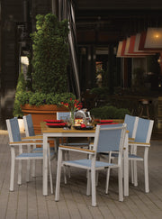 Travira 7-Piece 63" Table And Sling Chair Tekwood Dining Set - Titanium Sling - Natural-Tekwood - Flint Frame