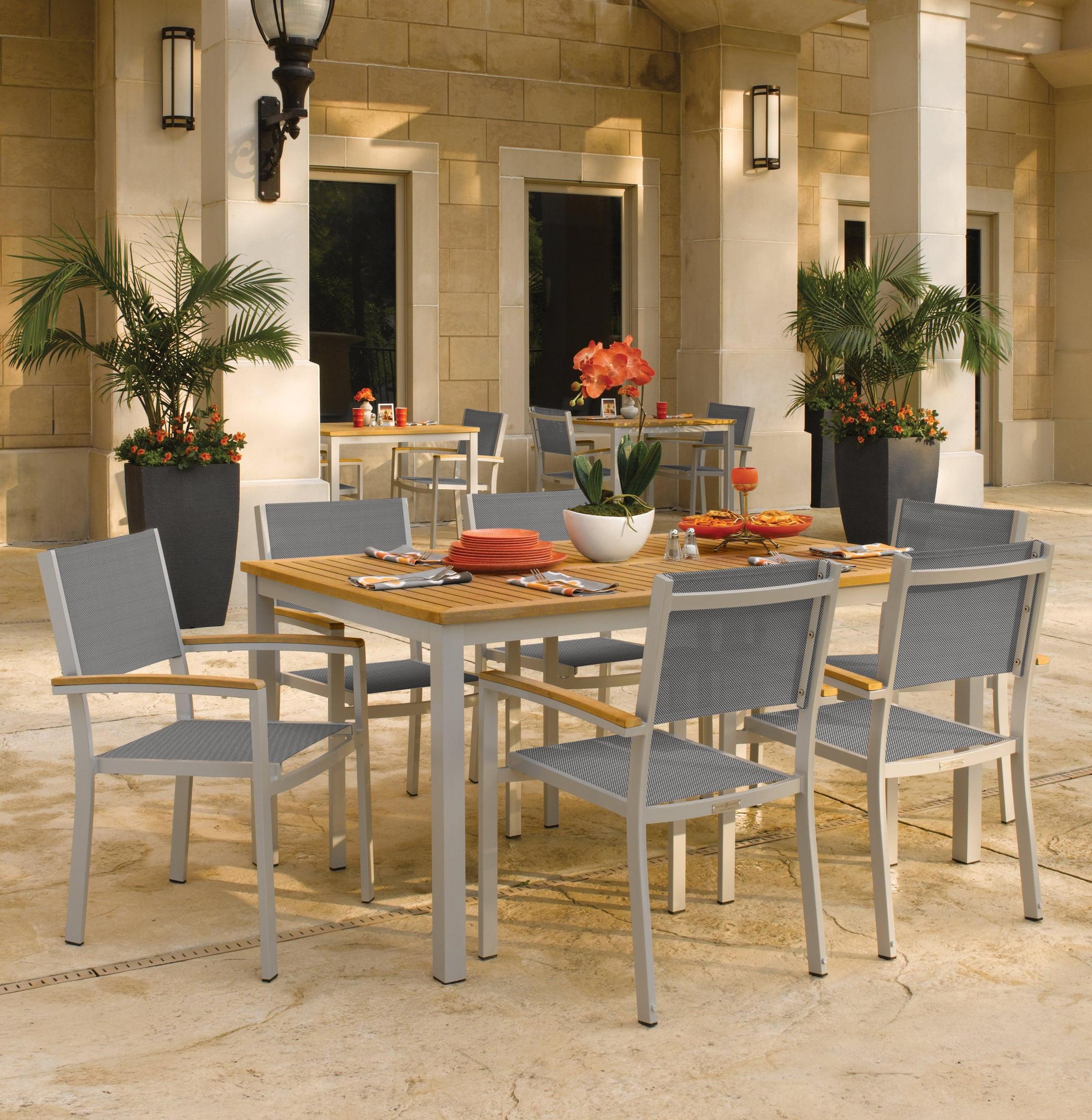 Travira 7-Piece 63" Table And Sling Chair Tekwood Dining Set - Titanium Sling - Natural-Tekwood - Flint Frame