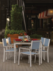 Travira 7-Piece 63" Table And Sling Chair Tekwood Dining Set - Titanium Sling - Vintage-Tekwood - Flint Frame