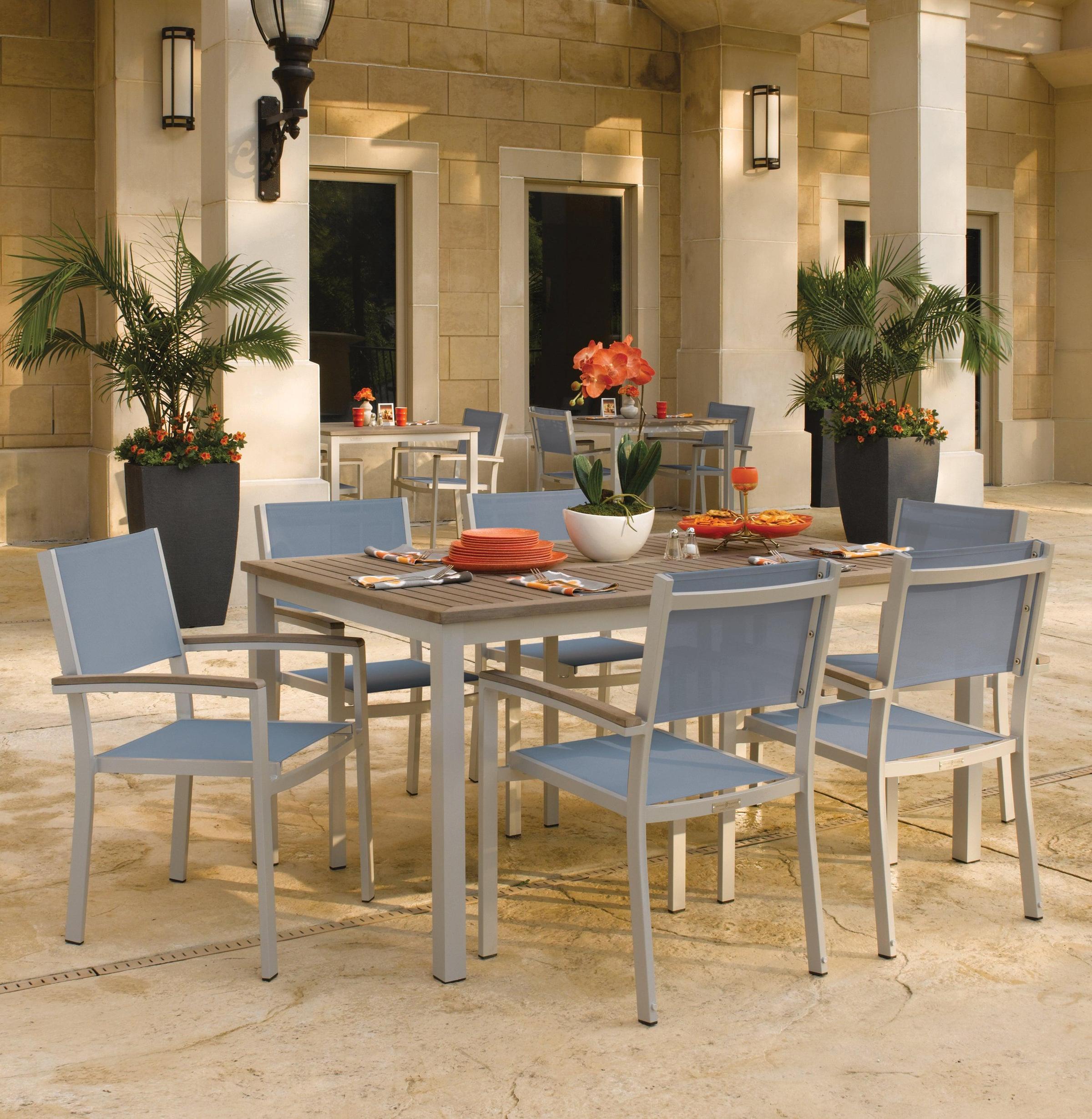 Travira 7-Piece 63" Table And Sling Chair Tekwood Dining Set - Titanium Sling - Vintage-Tekwood - Flint Frame