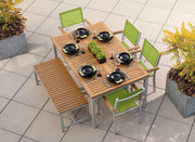 Travira 6-Piece 63" Table And Sling Chair Tekwood Dining Set - Go-Green Sling - Natural-Tekwood - Flint Frame