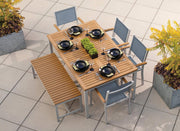 Travira 6-Piece 63" Table And Sling Chair Tekwood Dining Set - Titanium Sling - Natural-Tekwood - Flint Frame