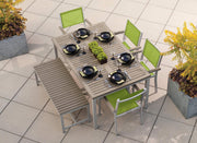 Travira 6-Piece 63" Table And Sling Chair Tekwood Dining Set - Go-Green Sling - Vintage-Tekwood - Flint Frame