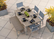 Travira 6-Piece 63" Table And Sling Chair Tekwood Dining Set - Titanium Sling - Vintage-Tekwood - Flint Frame