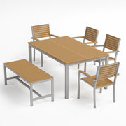 Travira 6-Piece 63"X40" Rectangular Dining Table, Slat Chairs, And Bench Set - Flint Frame - Natural Tekwood