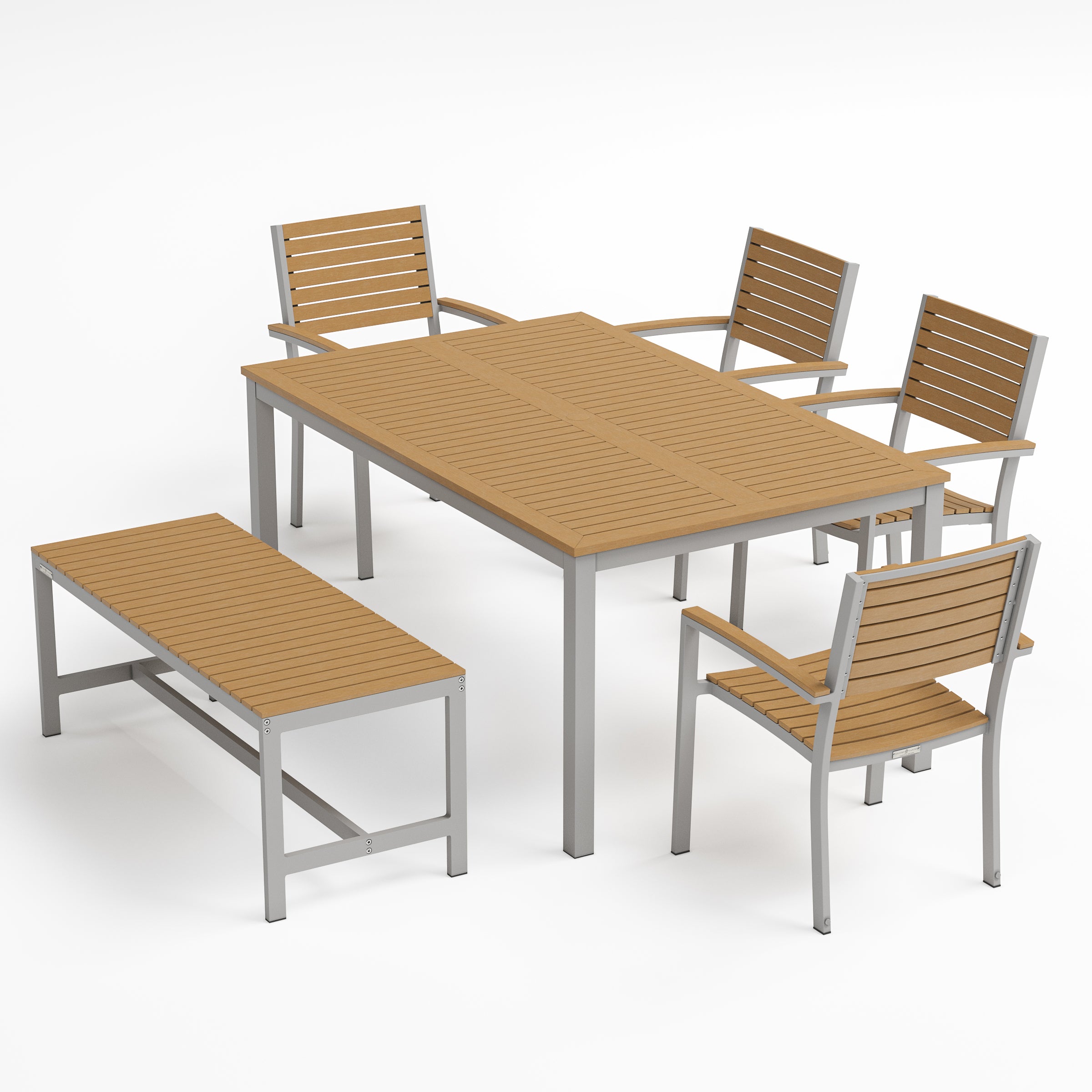 Travira 6-Piece 63"X40" Rectangular Dining Table, Slat Chairs, And Bench Set - Flint Frame - Natural Tekwood