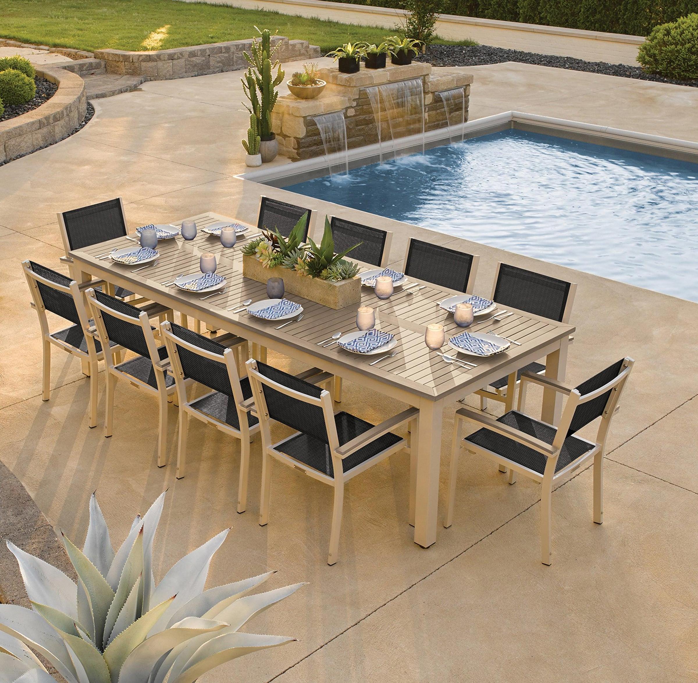 Travira 11-Piece 103"X42" Table And Sling Armchair Dining Set - Powder Coated Aluminum Frame - Tekwood Vintage - Ninja Sling