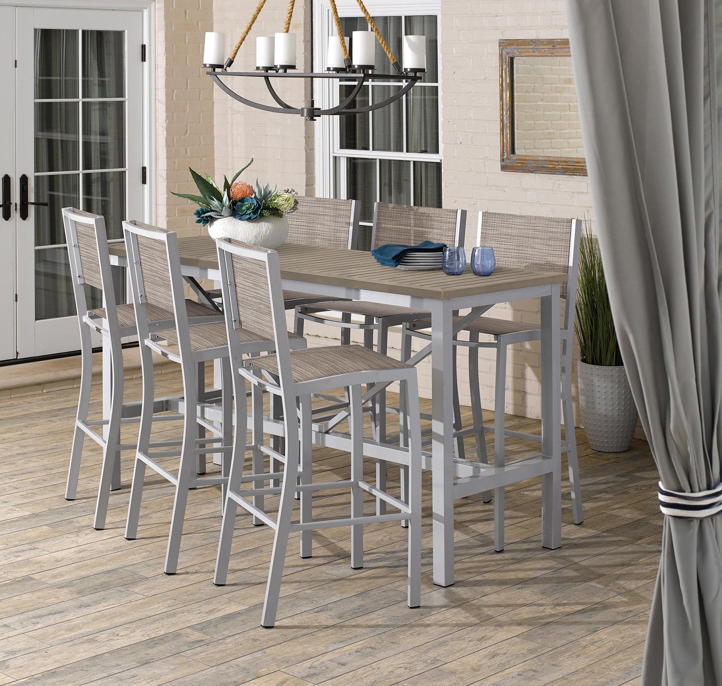 Travira 7-Piece 72"X30" Bar Table And Sling Bar Chair Set - Powder Coated Aluminum Frame - Tekwood Vintage -Bellows Sling