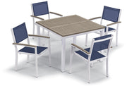 Travira 5-Piece Square Table And Sling Chair Tekwood Dining Set - Titanium Sling - Vintage-Tekwood - Chalk Frame