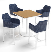 Oland 5-Piece 36" Square Bar Table & Bar Chairs Set - Natural Tekwood Top - Chalk - Spectrum Indigo Quilted Upholstery & Cushion