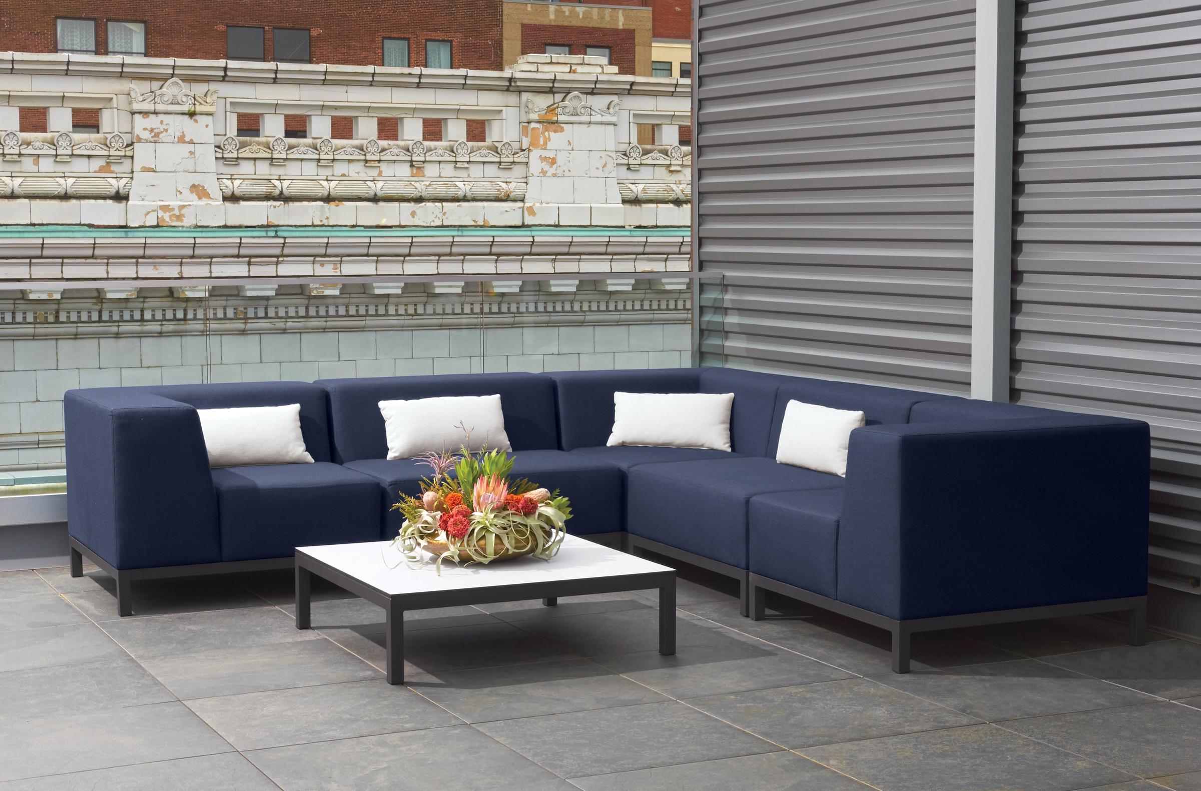Koral 6-Piece Modular L-Shape Sectional & Coffee Table Set - Spectrum Indigo Upholstery With Lumbar Pillows