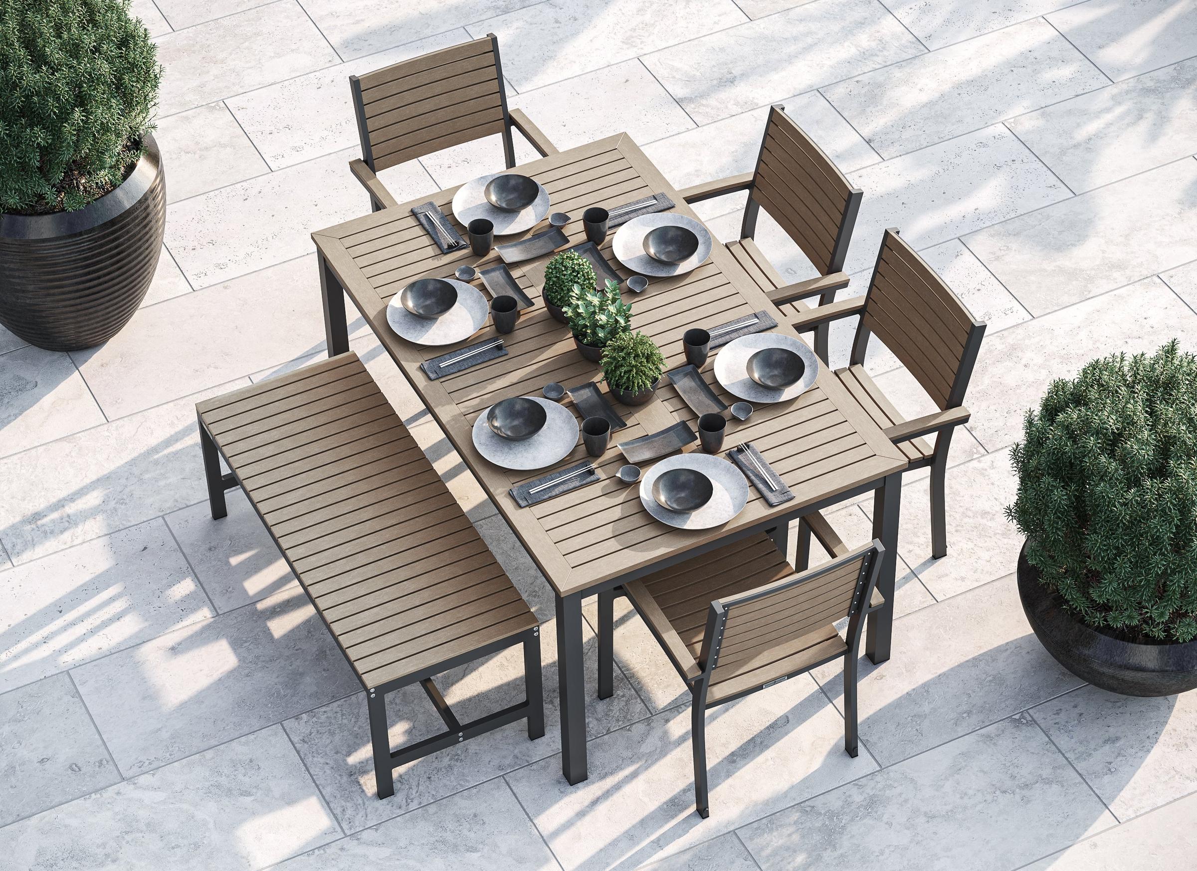 Travira 6-Piece 63"X40" Rectangular Dining Table, Slat Chairs, And Bench Set - Carbon Frame - Vintage Tekwood