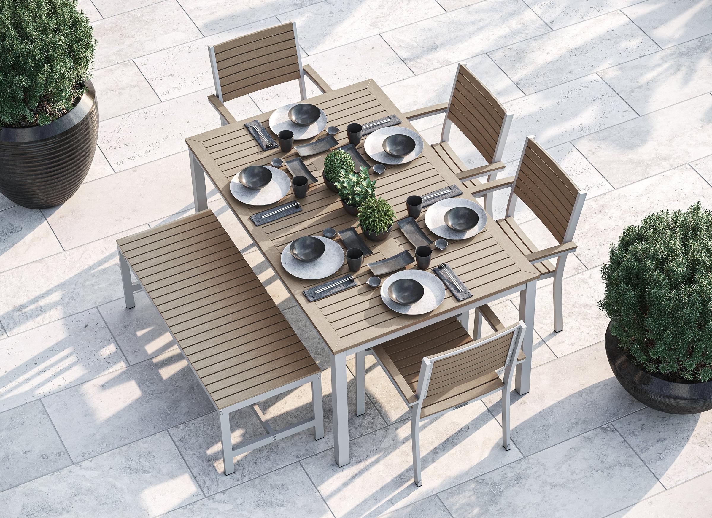 Travira 6-Piece 63"X40" Rectangular Dining Table, Slat Chairs, And Bench Set - Flint Frame - Vintage Tekwood