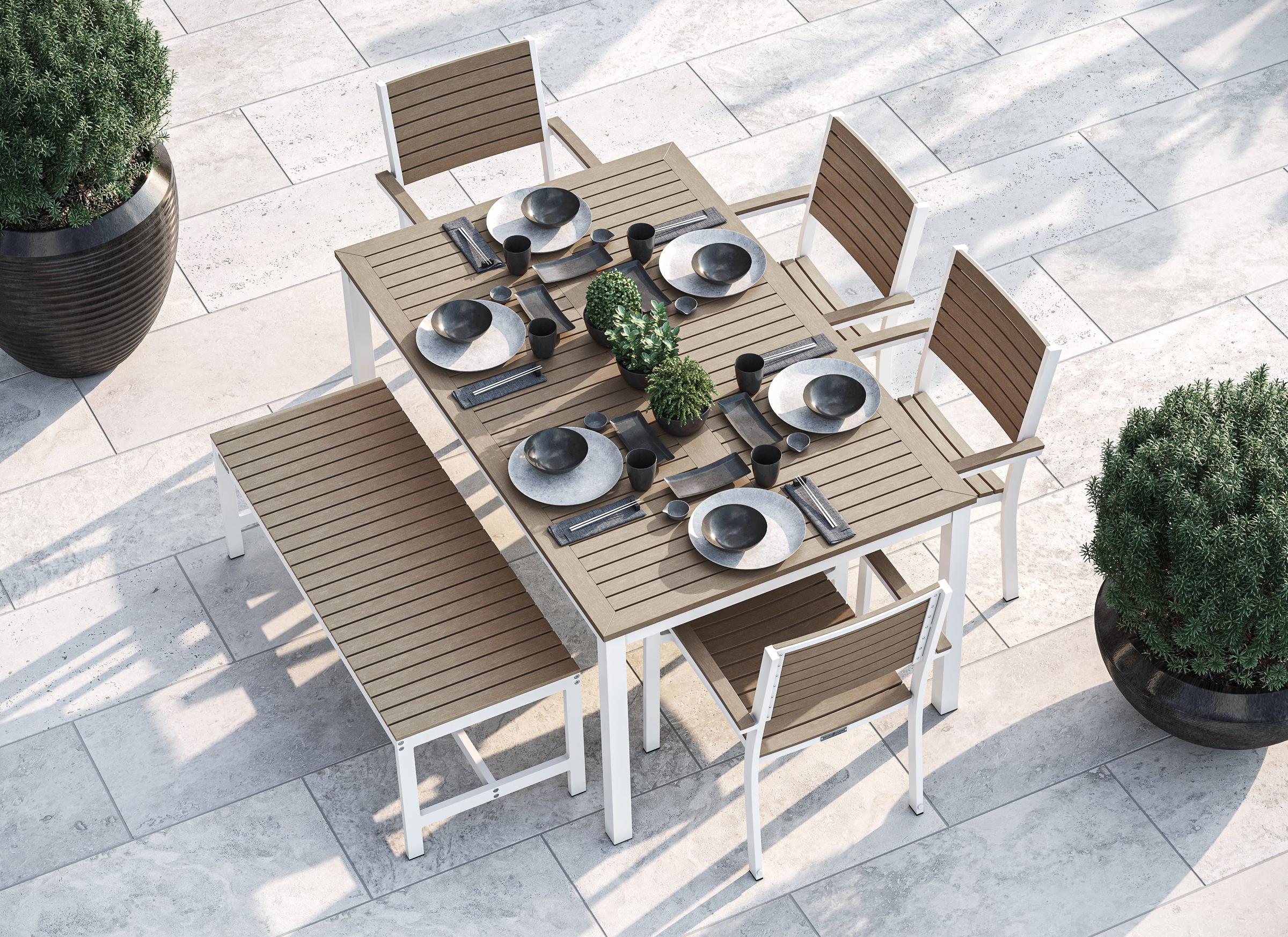 Travira 6-Piece 63"X40" Rectangular Dining Table, Slat Chairs, And Bench Set - Chalk Frame - Vintage Tekwood