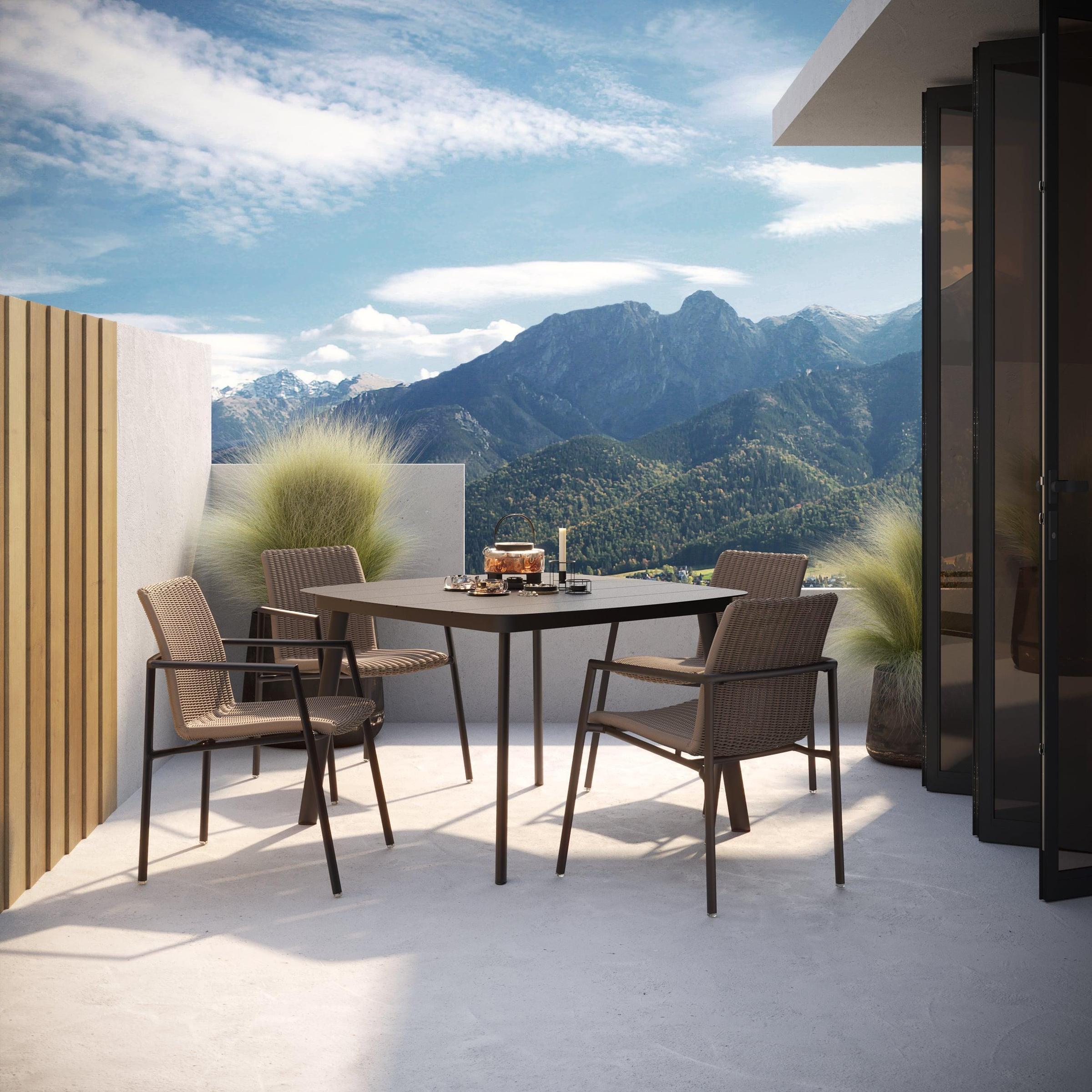 Orso 5-Piece 45" Square Dining Table & Armchairs Set - Carbon - Carbon - Sand Resin Wicker