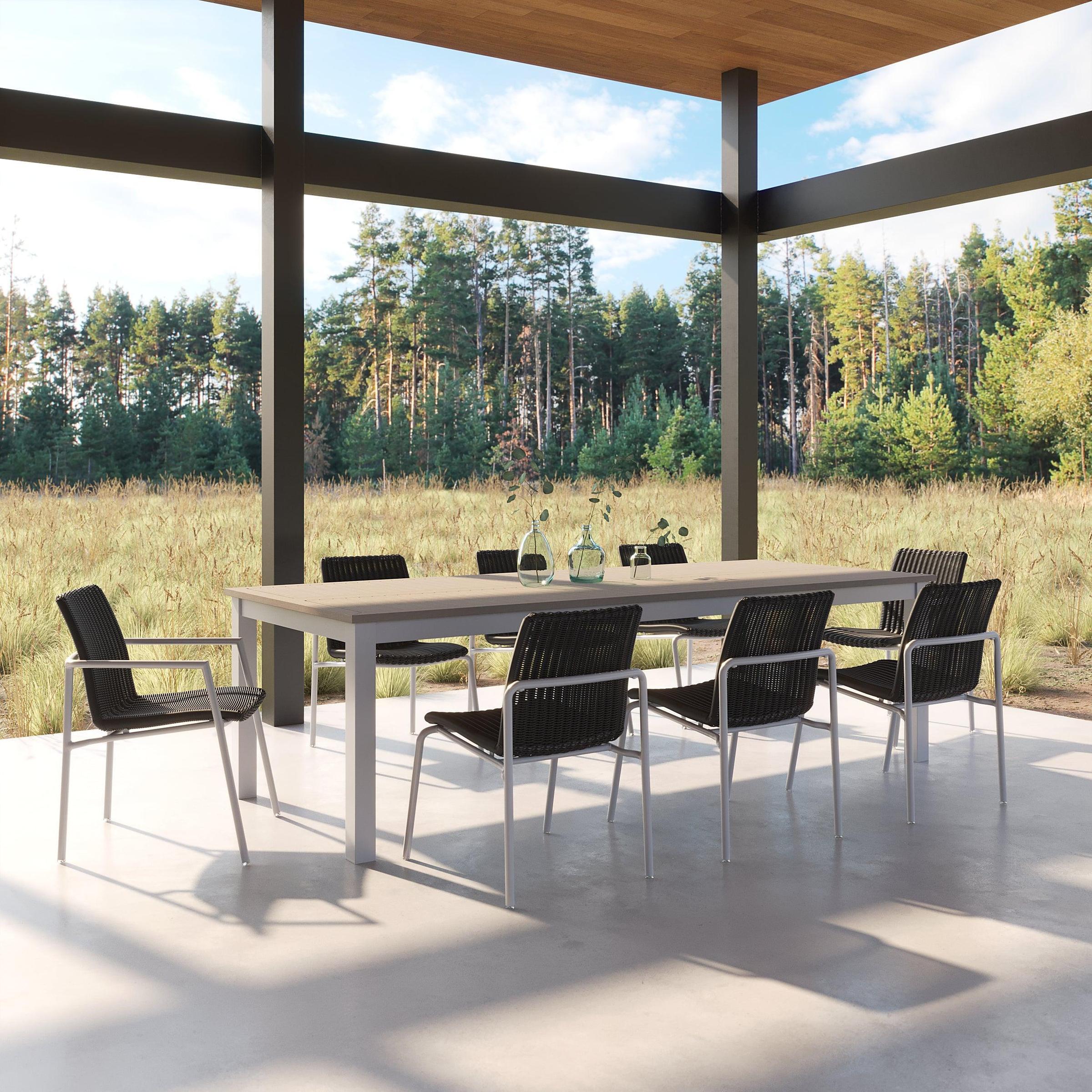 Orso 9-Piece 103" Rectangular Dining Table, Armchairs & Side Chairs Set - Vintage Tekwood Top - Flint - Shadow Resin Wicker