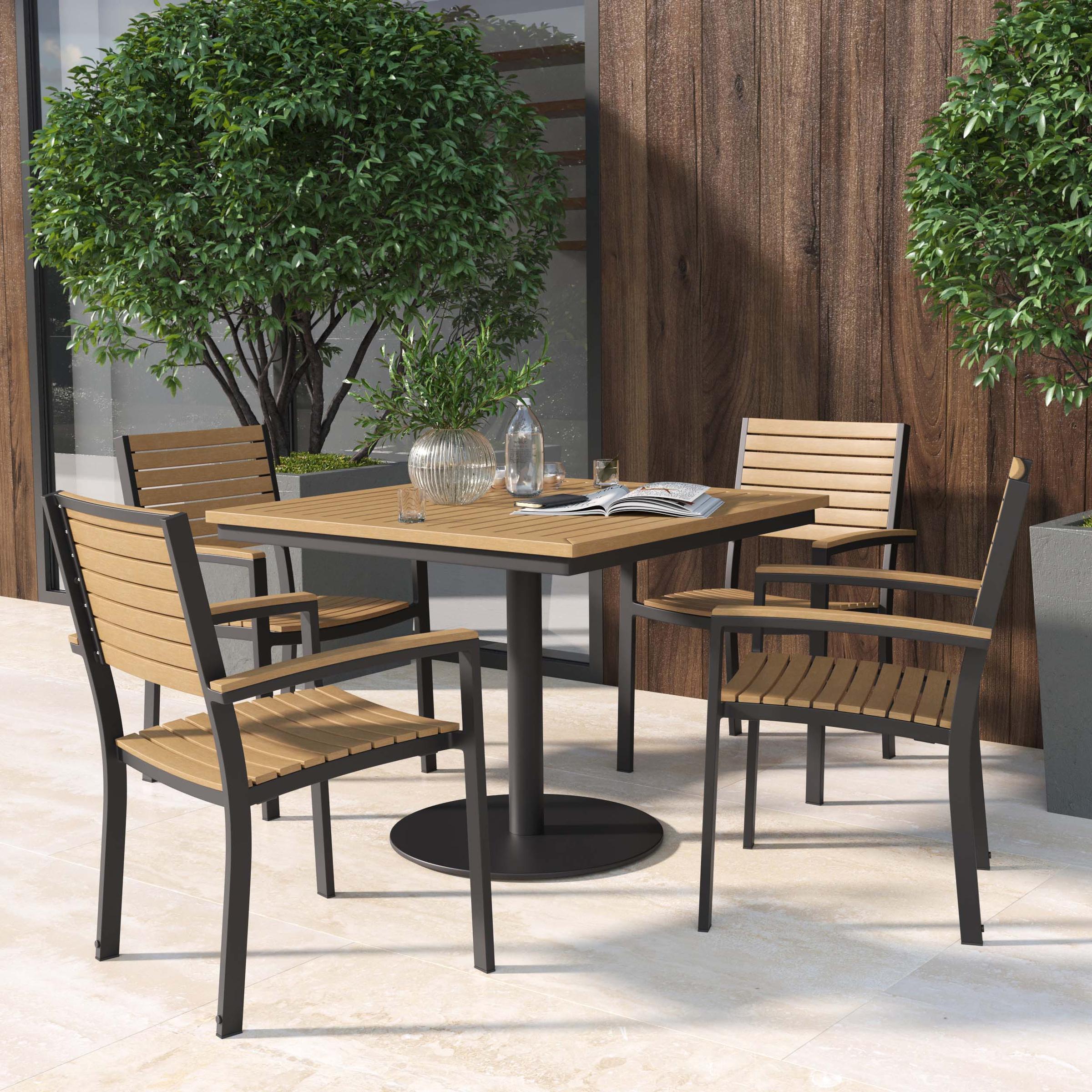 Travira 5-Piece 36" Square Dining Table And Armchairs Set - Carbon - Natural Tekwood Top, Seat & Back