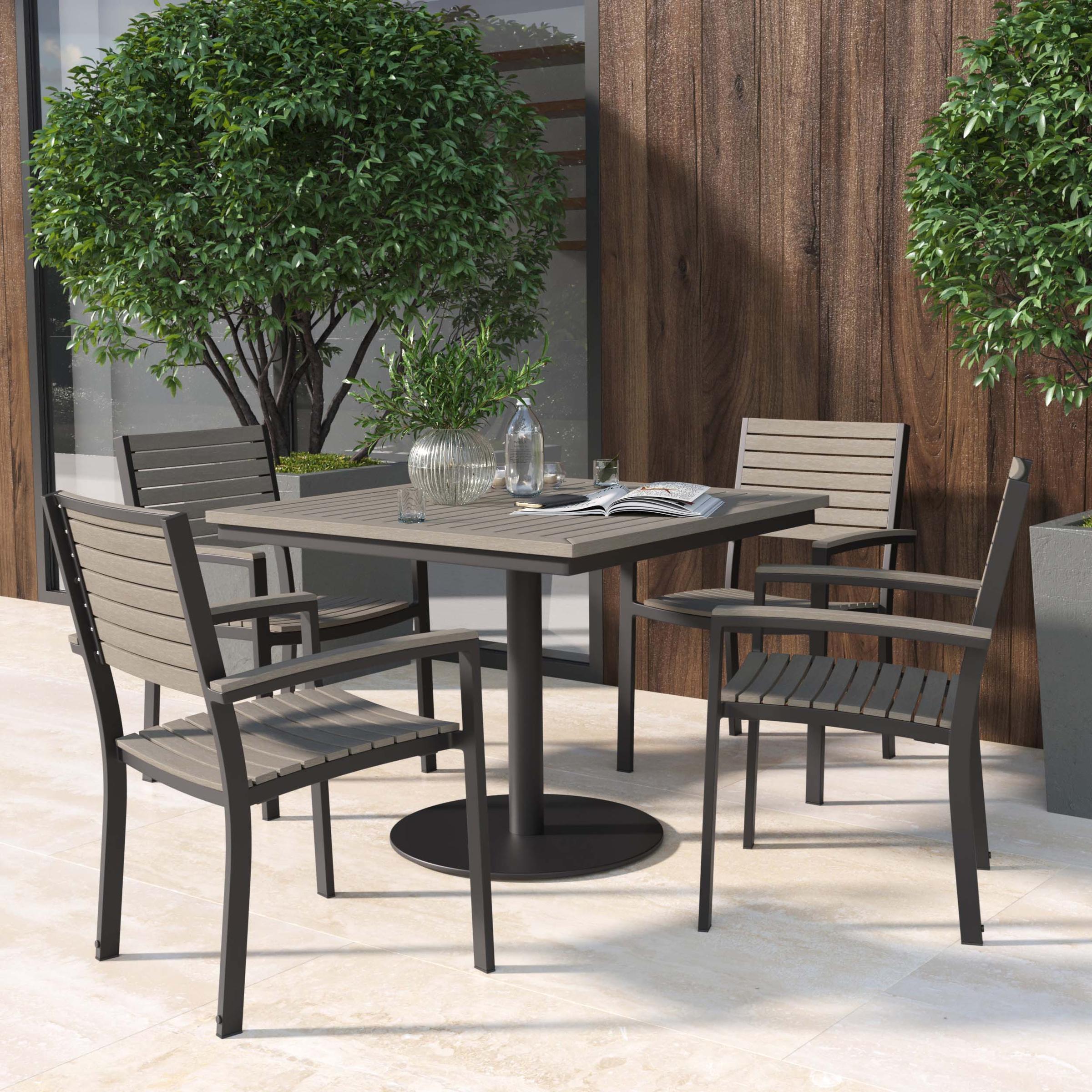Travira 5-Piece 36" Square Dining Table And Armchairs Set - Carbon - Vintage Tekwood Top, Seat & Back