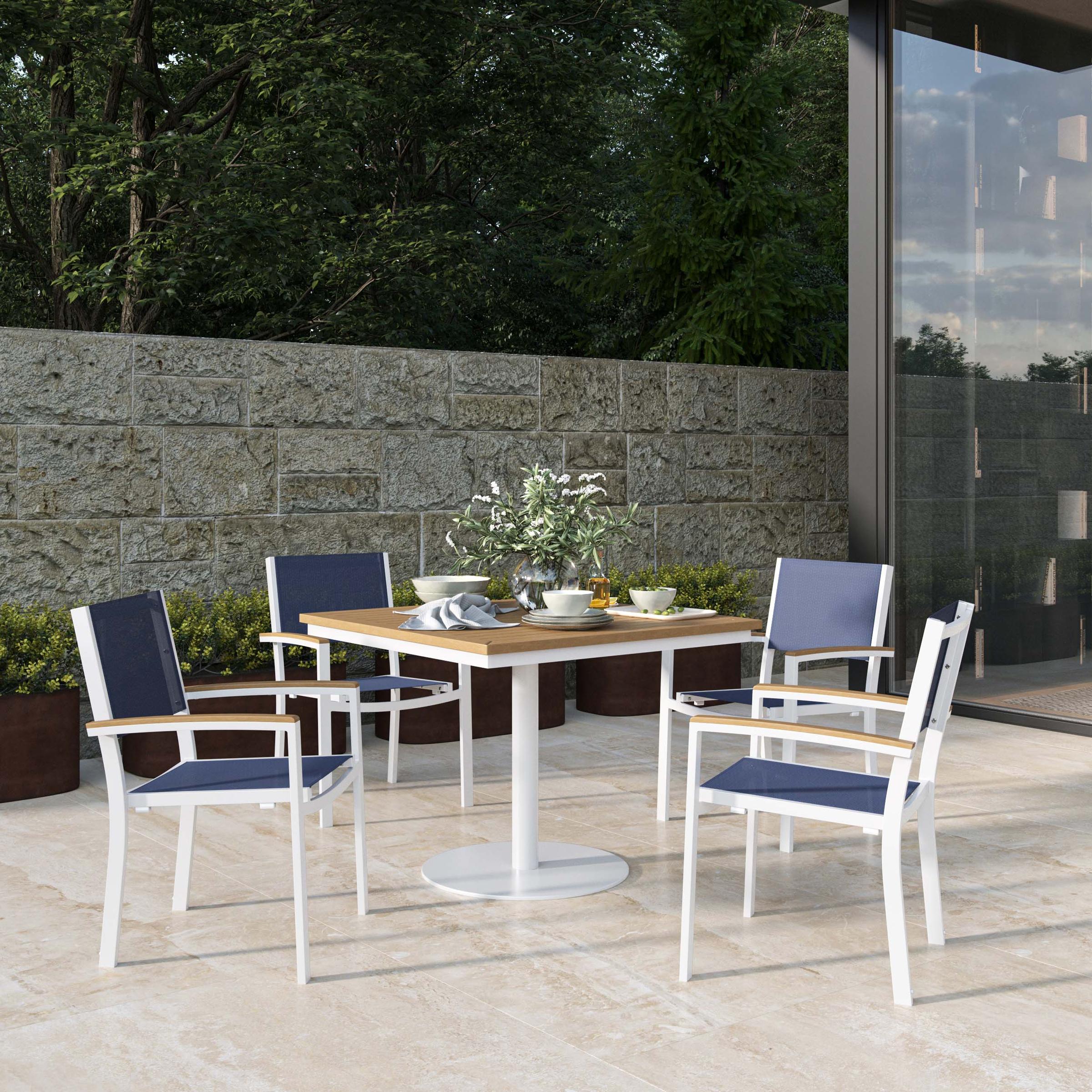 Travira 5-Piece 36" Square Dining Table And Armchairs Set - Chalk - Natural Tekwood Top - Ink Pen Sling