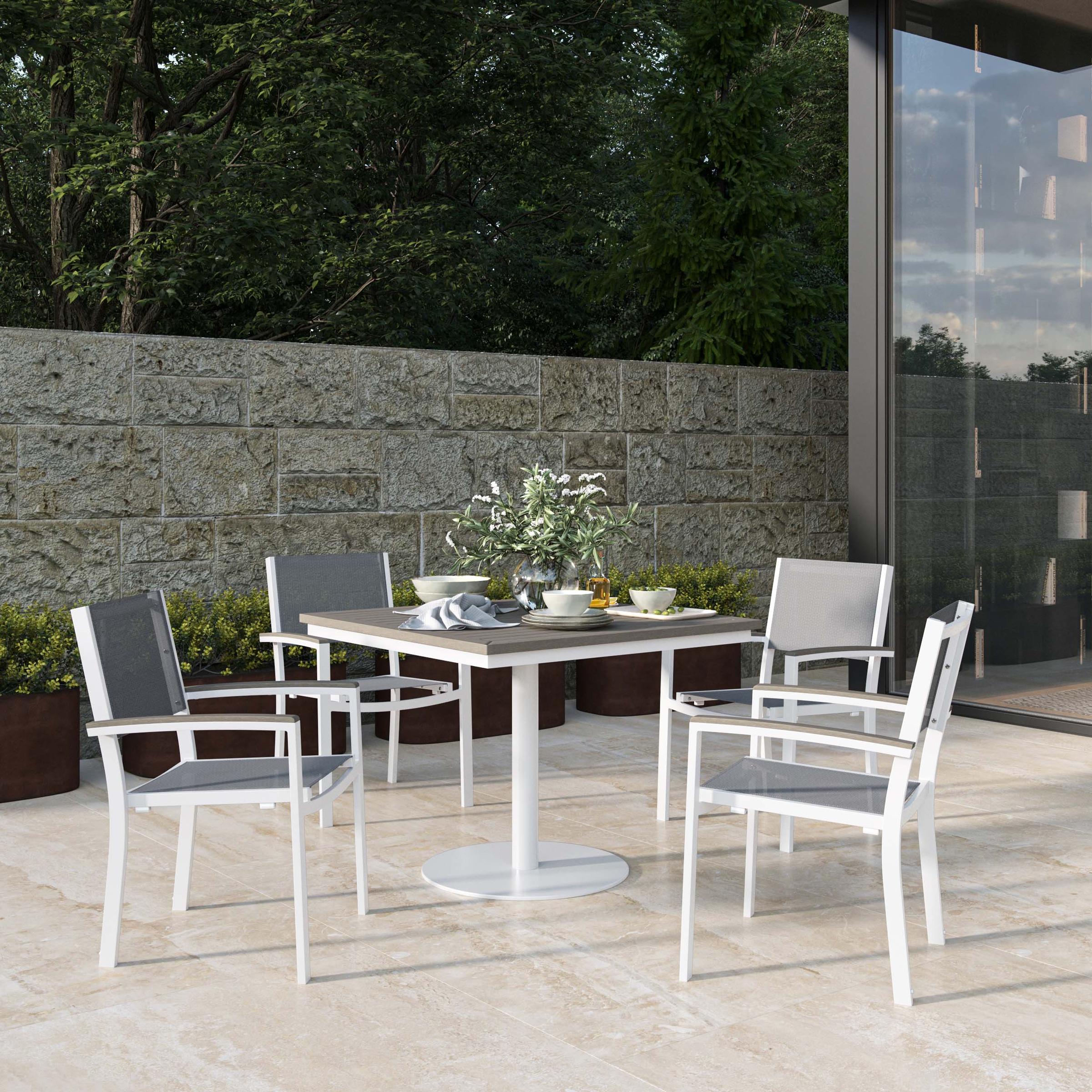 Travira 5-Piece 36" Square Dining Table And Armchairs Set - Chalk - Vintage Tekwood Top - Titanium Sling