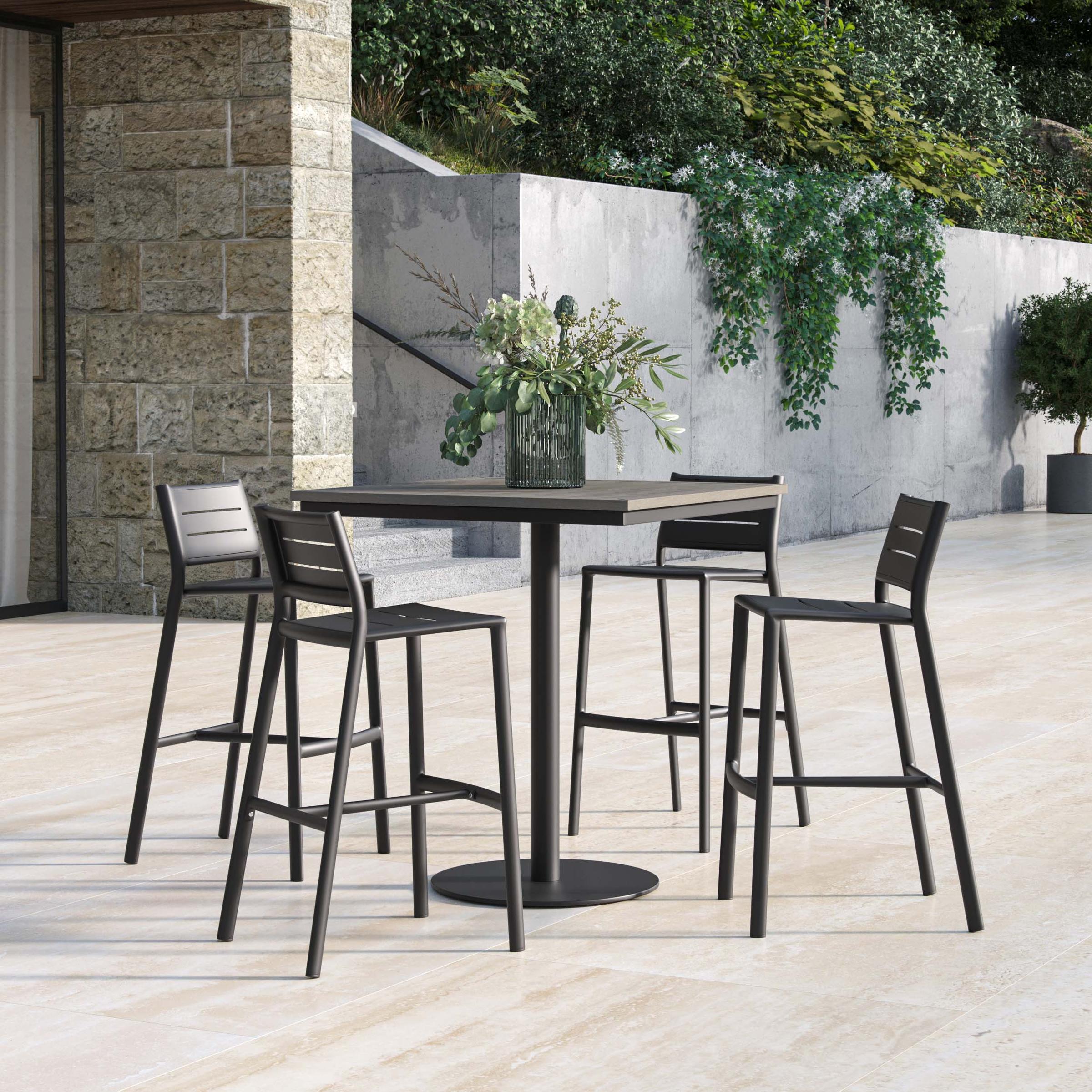 Eiland 5-Piece 36" Square Bar Table & Bar Stools Set - Vintage Tekwood Top - Carbon