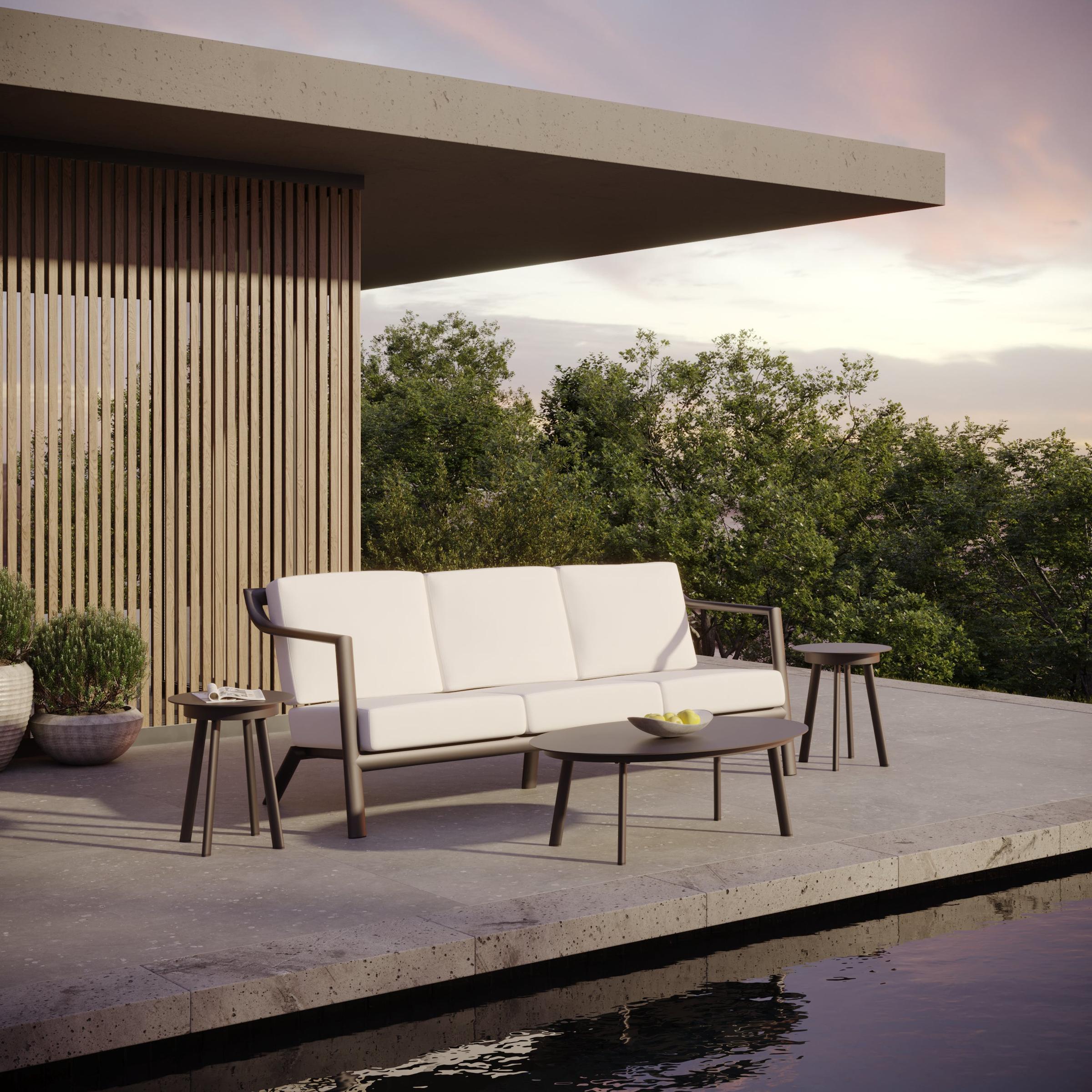 Markoe 4-Piece Sofa, Coffee Table & End Tables Lounge Set - Carbon - Sunbrella Bliss Linen Cushions