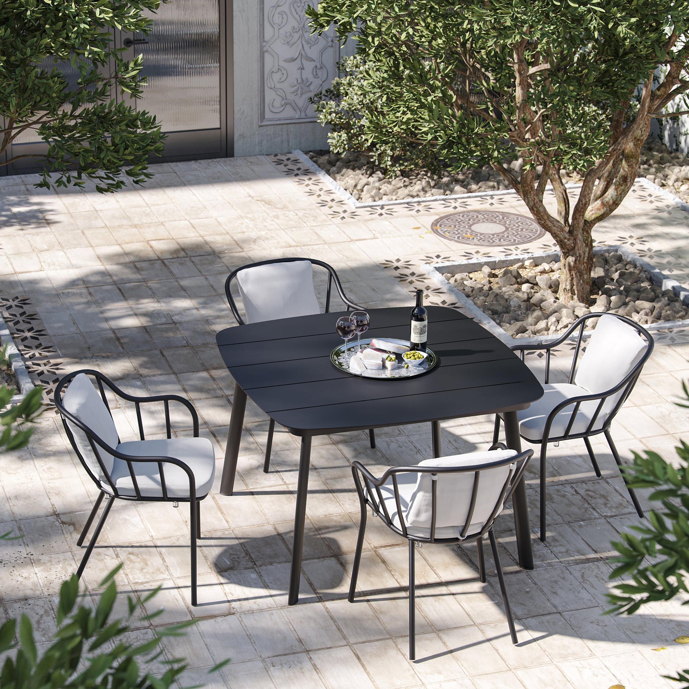 Malti 5-Piece 45" Square Dining Table & Armchairs Set - Carbon - Bliss Linen Cushion