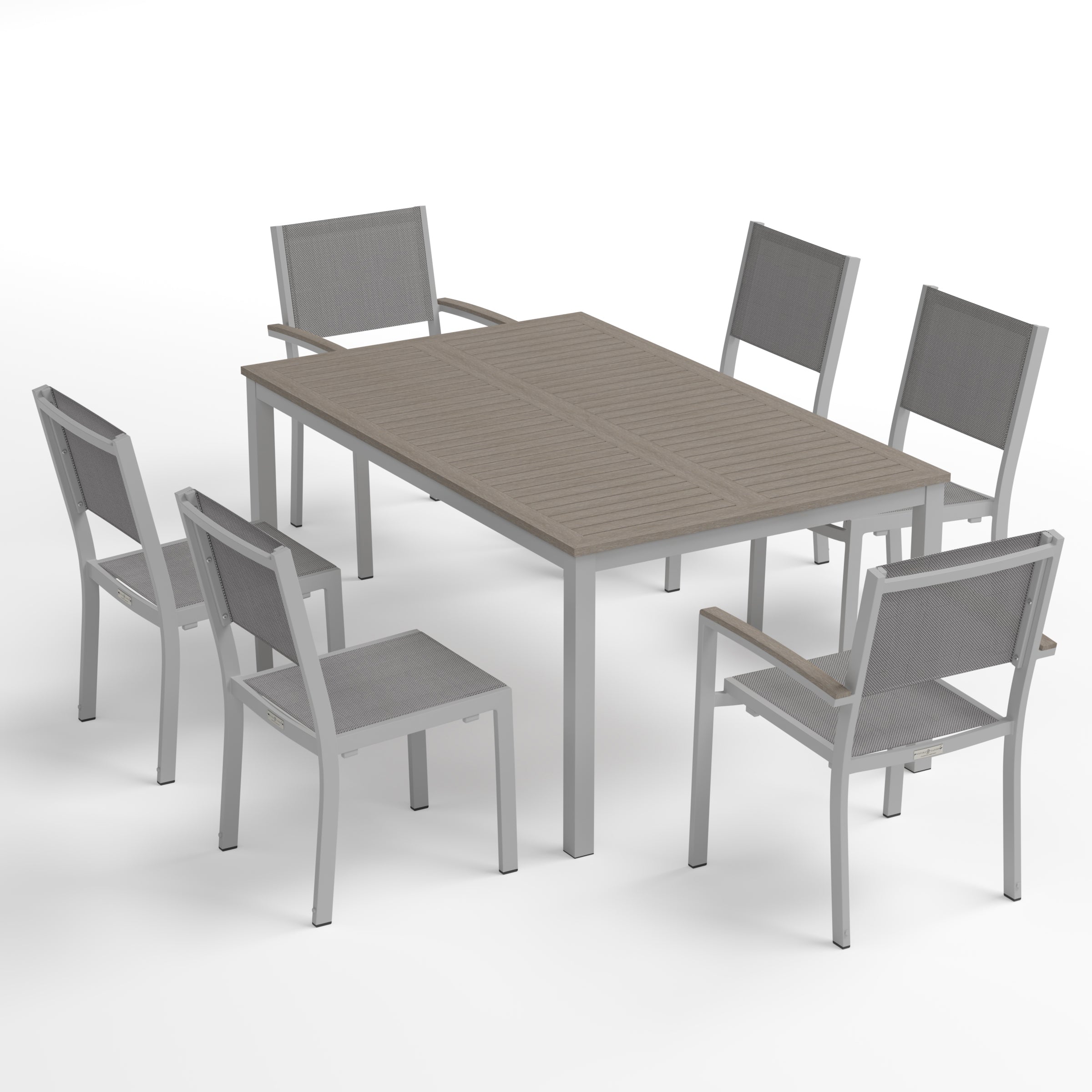 Travira 7-Piece 63" Rectangular Dining Table, Armchairs, And Side Chairs Set - Vintage Tekwood Top - Flint - Titanium Sling
