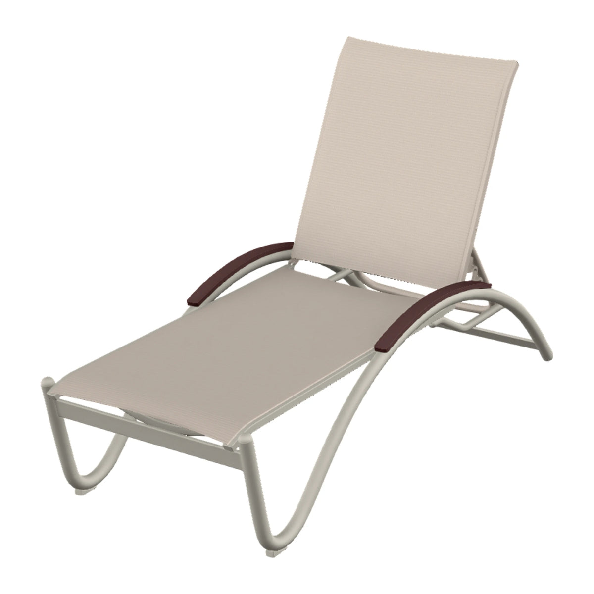 Helios Sling Chaise w/ Polymer Accents — Warm Grey PC / Cranberry Accents
