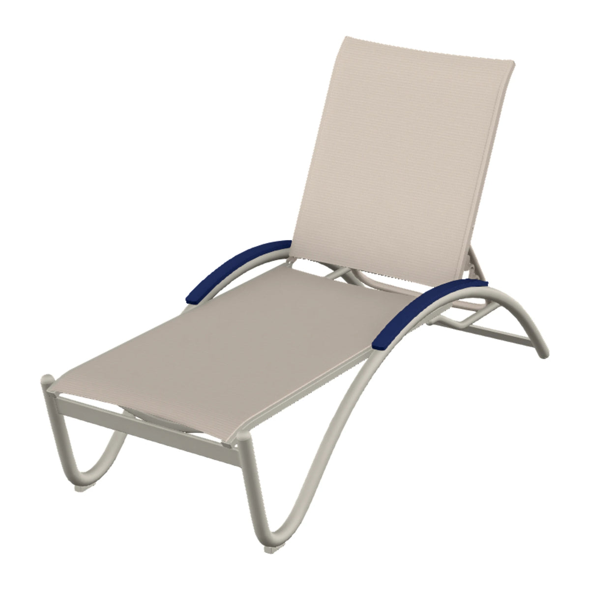 Helios Sling Chaise w/ Polymer Accents — Warm Grey PC / Navy Accents
