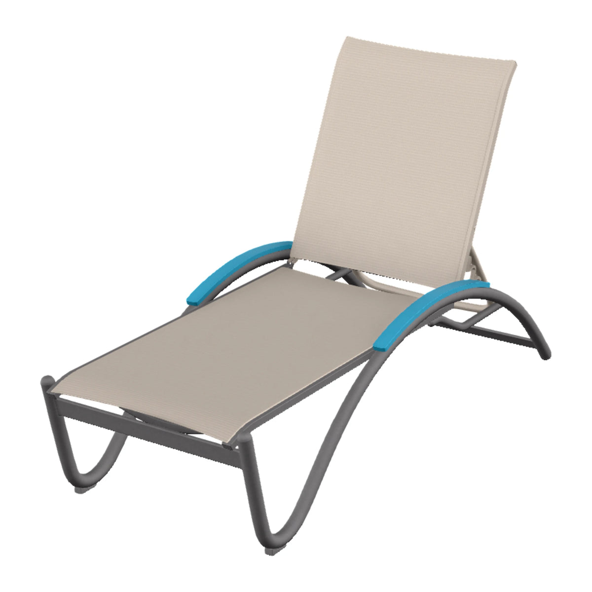 Helios Sling Chaise w/ Polymer Accents — Graphite Txt PC / Aqua Accents