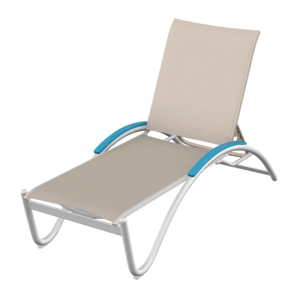 Helios Sling Chaise w/ Polymer Accents — White Txt PC / Aqua Accents