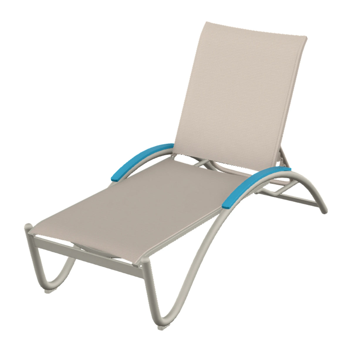 Helios Sling Chaise w/ Polymer Accents — Warm Grey PC / Aqua Accents